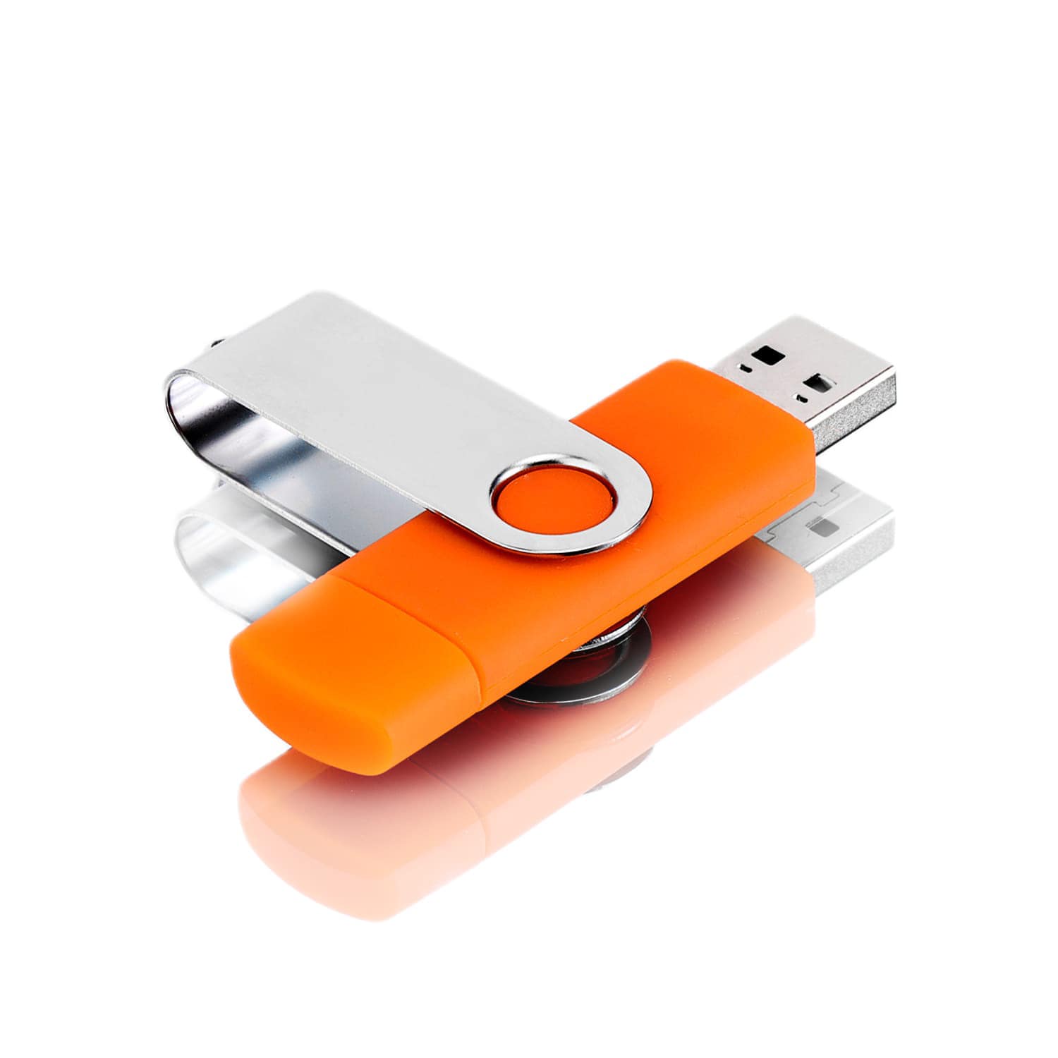 Флешка оранжевая с металлической скобкой OTG Twist F04