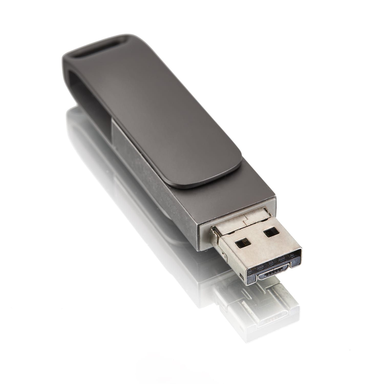 Флешка 3 в 1 (USB + micro USB + Type-C) оптом, тёмно-серая, F38