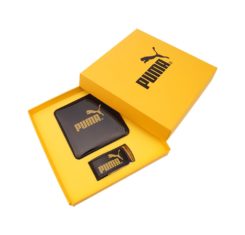 Подарочный набор с логотипом rкомпании PUMA внешний аккумулятор, флешкаиз эко-кожи Флеш империя флешки оптом купить логотип под заказ флешка внешний аккумулятор Пума флеш Империя