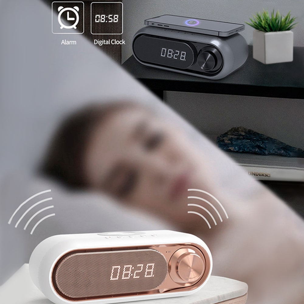 Беспроводная зарядная колонка с Bluetooth-колонкой и светодиодным-будильником